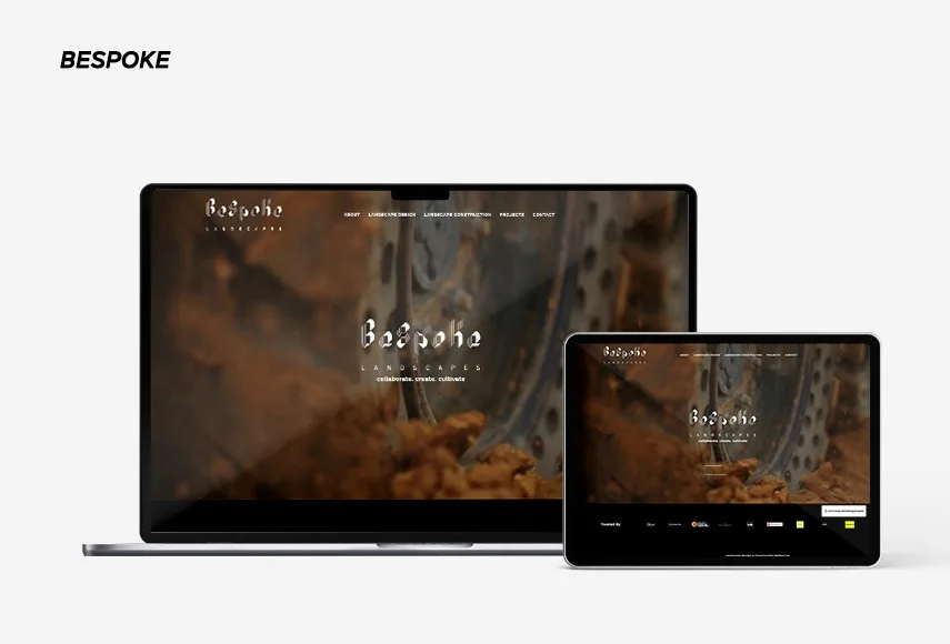 Website design for Bespoke Landscapes, shown on laptop and tablet.