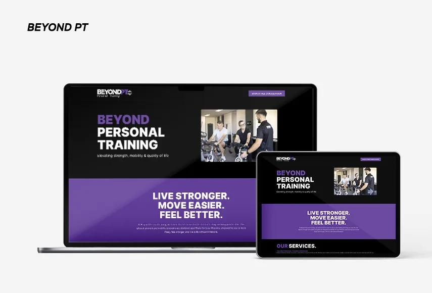 Website design for Beyond PT, shown on laptop and tablet.
