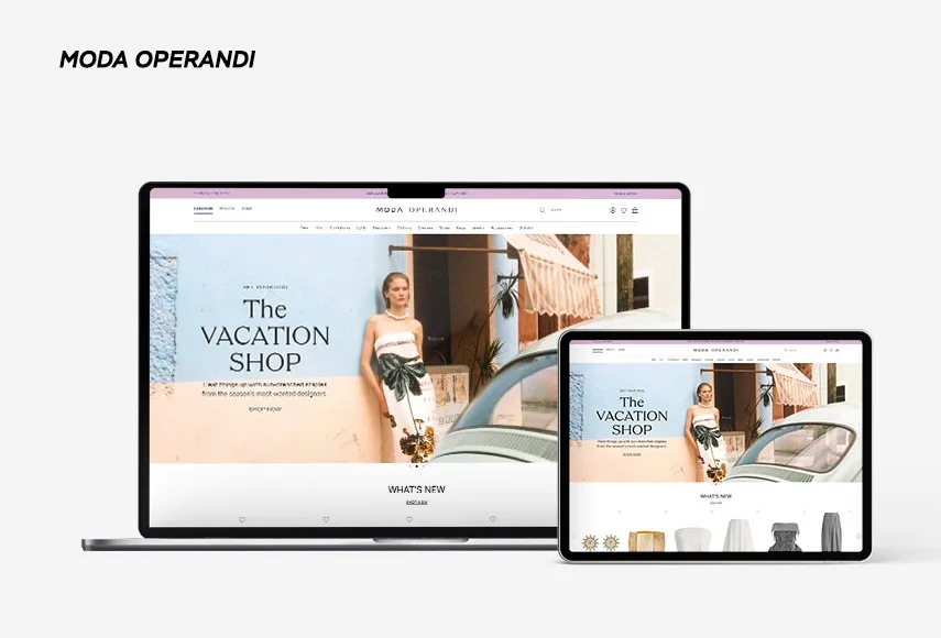 Website design for Moda Operandi, shown on laptop and tablet.
