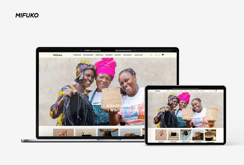 Website development for Mifuko, shown on laptop and tablet.