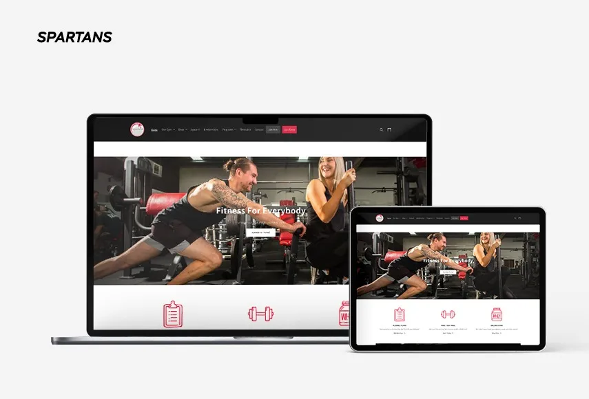 Website development for Spartans, shown on laptop and tablet.